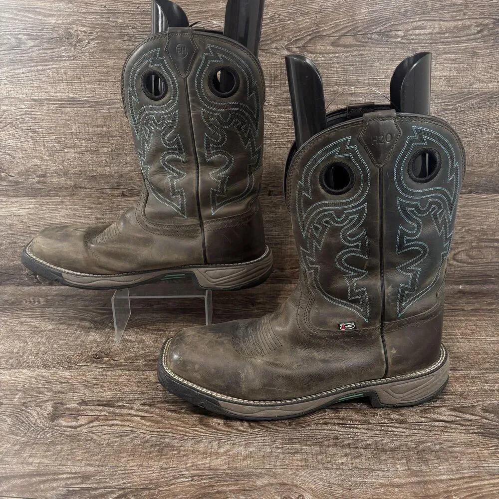 Justin Stampede Rush Boots Men's 13EE Brown Leather Steel Toe Waterproof